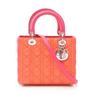 Dior LADY Leather Handbag Orange Pink